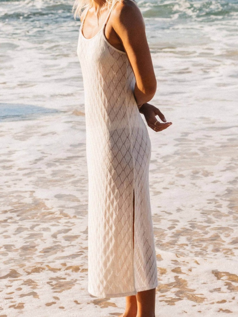 Billabong Day Dream Ivory Diamond-Pattern Slip Dress Swim Cover Up M/ 10